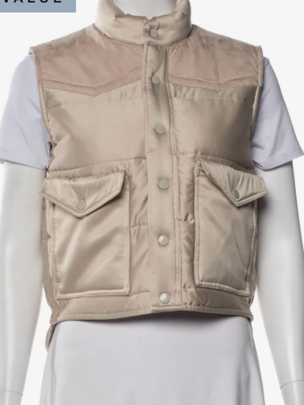rag & bone Erica Satin Puffer Vest Taupe Beige Size Large